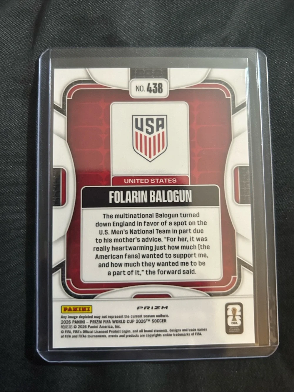 Panini Soccer Trading Card - White, Blue, Silver Holographic